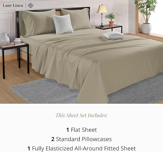 LANE LINEN Queen Size Bedding Set – 100% Cotton Queen Size Bed Set with 600 Thread Count, Soft & Cooling Fabric, Value Bedding for Daily Use, Hotel Sateen Finish, 15" Deep Pocket – Linen