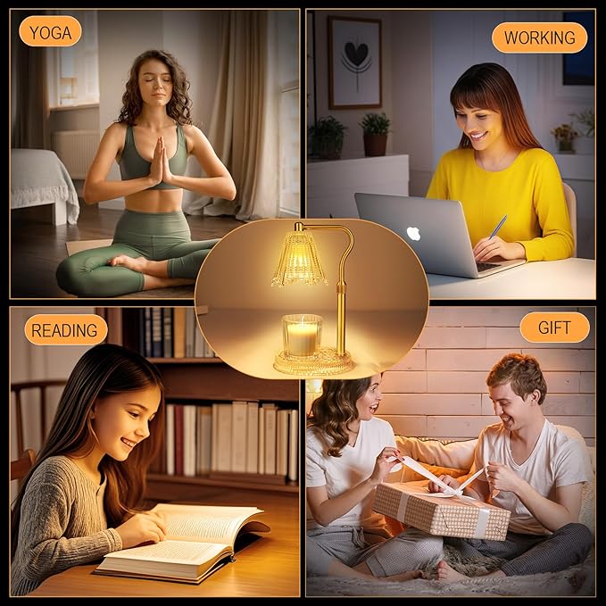 Crystal Candle Warmer Lamp with Timer, Adjustable Height Glass Candle Light, Vintage Electric Wax Melt Warmer with Dimmer, Home Fragrance Décor and House Warming Birthday Gifts for Women Mom
