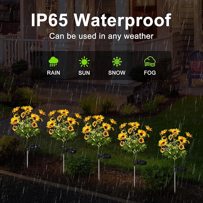 Aolyty Solar Garden Lights Outdoor, Solar Flower Lights with 24 Sunflowers 2 Modes, IP65 Waterproof LED Stake Light 2 Pack for Pathway Patio Yard Landscape Decorative