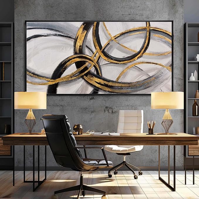 Large Framed Canvas Wall Art Gold Foil Prints Art Abstract Wall Pictures for Bedroom Dining Room Black Line Art 29"x 58" Gallery Wall Decor