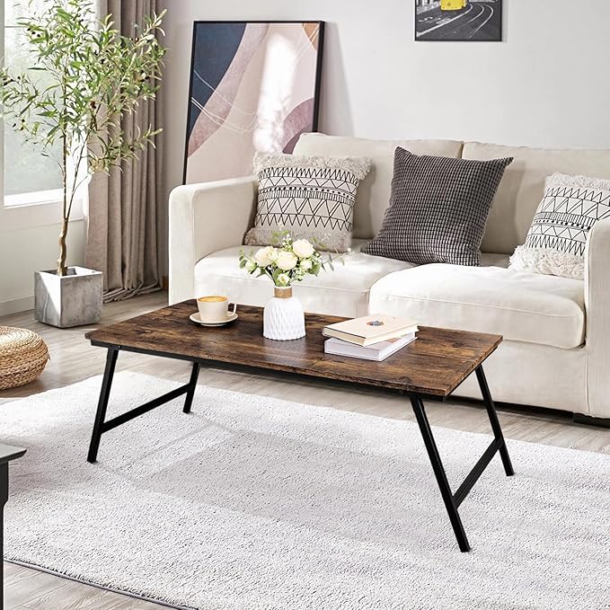 Folding Coffee Table Modern Industrial Center Table Wooden Rectangular Floor Table for Sitting on The Floor Portable Small Low Desk for Living Room Small Spaces