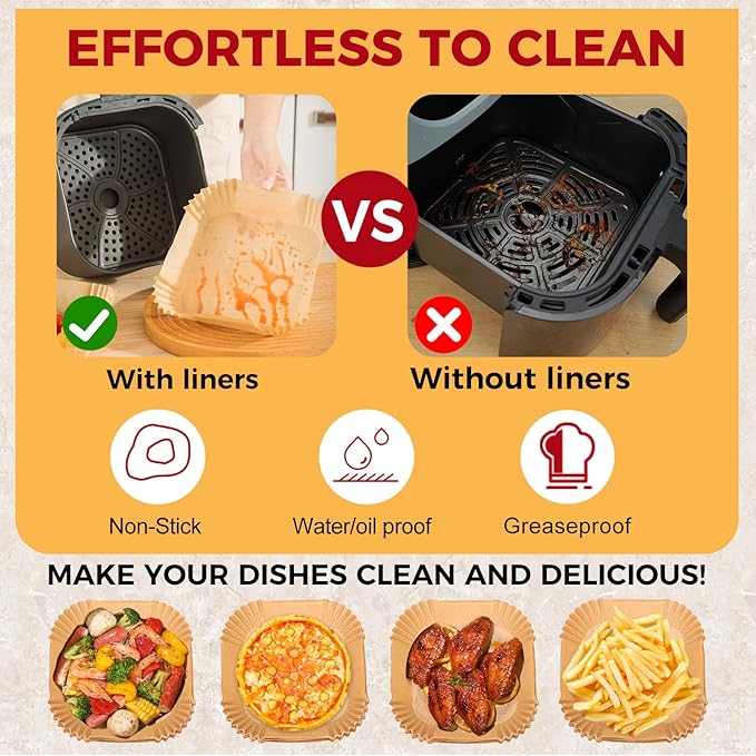 Air Fryer Liners Disposable - 300Pcs 8In Square Parchment Paper for Air Fryer Non-Stick Airfryer Basket Liners for Steamer Microwave Oven