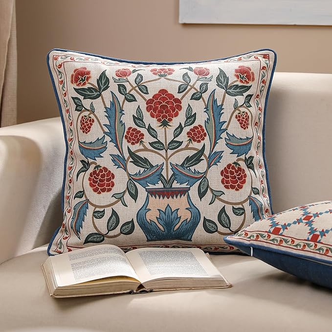 patdrea Designer Throw Pillow Covers Set of 2,Lumbar Bright Vintage Red Linen with Checkerboard Pattern Pillow Cover,Decorative Rectangle Pillowcases Cushion for Bed Living Room Outdoor,12"x20"