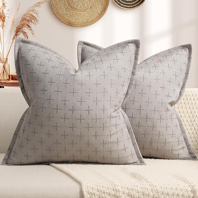 Pillow Covers 26x26 Set of 2 Soft Polyester Textured Pillow Covers with Stylish Flange Edge Cozy Farmhouse Throw Pillows for Couch Bed Sofa Living Room