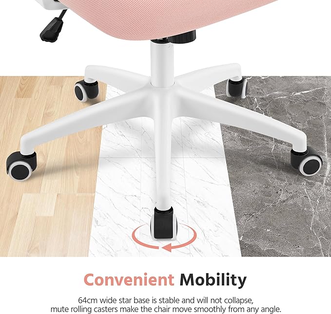 Yaheetech Ergonomic Office Chair, High Back Mesh Desk Chair with flip-up Armrests, Adjustable Headrest Computer Chair with Lumbar Support for Home Oiffce Gaming Room, White/Pink