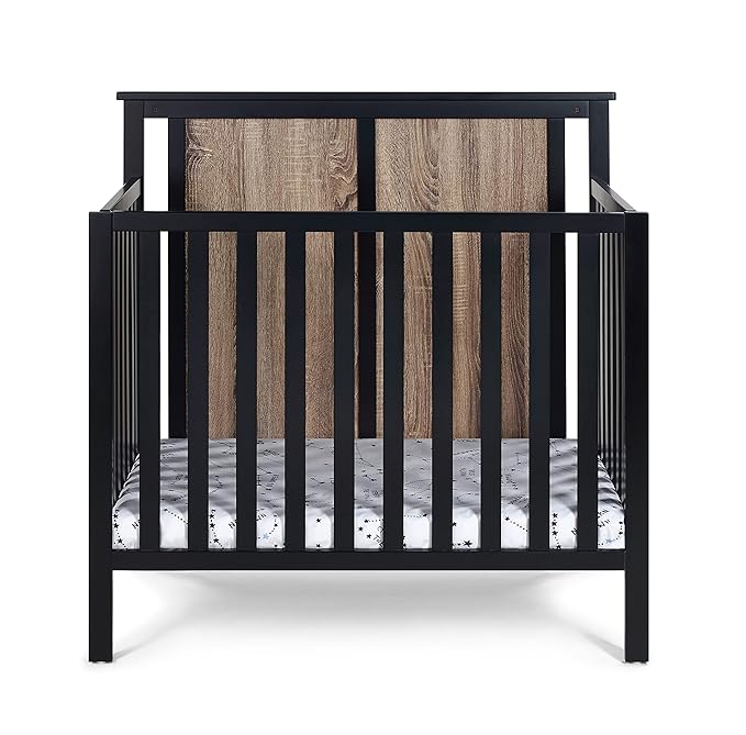 Suite Bebe Connelly 3-in-1 Mini Crib in Black/Vintage Walnut - Comes with Mattress Pad