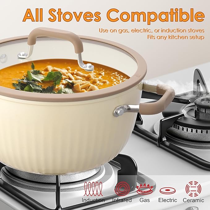 22Pcs Pots and Pans Set Non Stick, Ceramic Nonstick Cookware Set, Kitchen Induction Pots and Pans Cooking Set with Stay Cool Handles, without PFOA, PTFE or PFAS, Cream Yellow