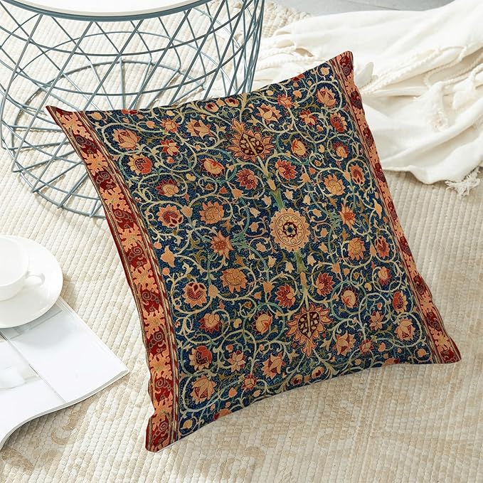 Boho Floral Pillow Covers 22x22 Set of 2, William Morris Flower Pattern Design Decorative Throw Pillows Bohemian Vintage Farmhouse Cushion Pillow Covers for Sofa Couch Bed Outdoor Decor