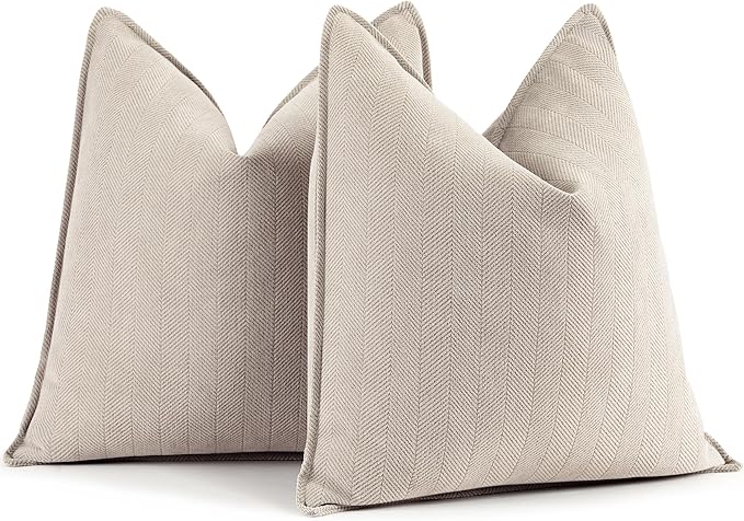 ZWJD Beige Pillow Covers 18x18 Inch Set of 2 Chenille Throw Pillow Covers with Elegant Design Soft and Luxurious Decorative Throw Pillows for Couch, Bed, and Home Decor(Beige)