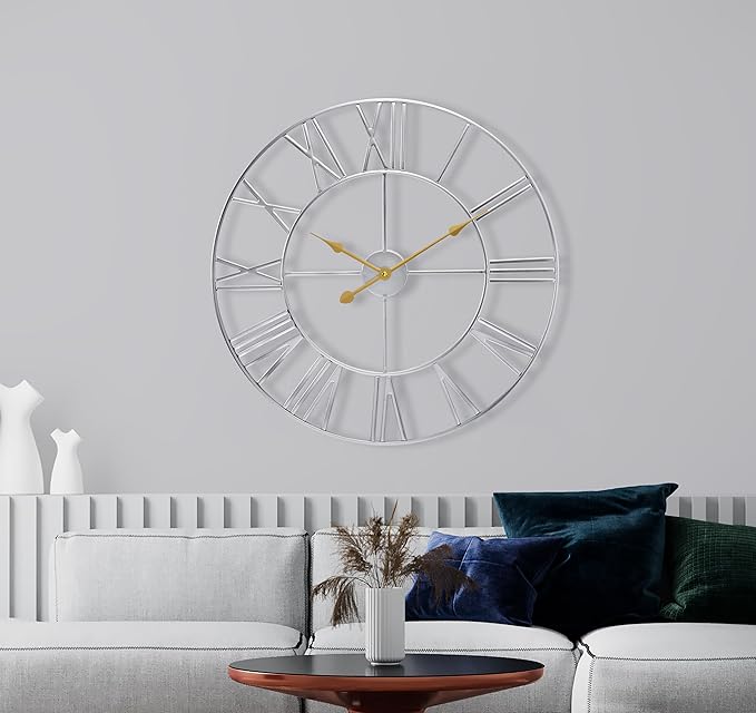 Sorbus Large Wall Clock for Living Room Decor – Easy to Hang 16-Inch Big Wall Clock – Metal Wall Art for Kitchen, Bedroom, Home, Office – Analog Decorative Wall Clock (White)