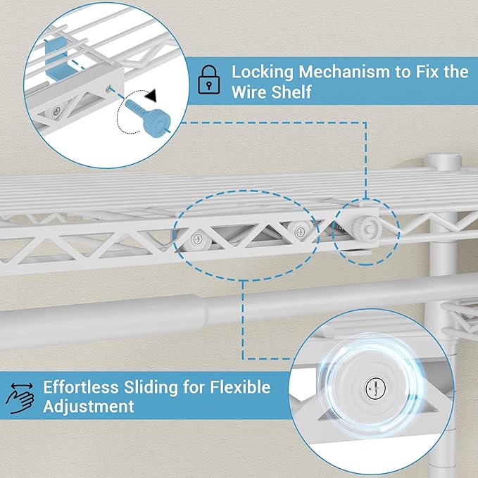 VIPEK X20 Expandable Metal Clothing Rack Adjustable from 3'3" to 4'8" Heavy Duty Garment Racks with Adjustable Shelves and Hanger Rods Portable Wardrobe Open Closet Rack System, White