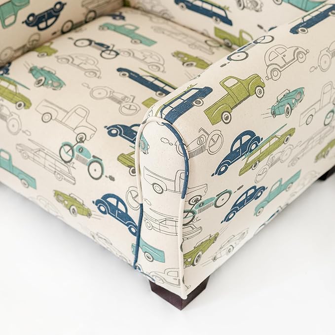 Kid Rocking Chair for Toddlers, Child Chair for Little Kids, Upholstered Toddler Armchair for Children, Comfy and Cute Little Kid Chairs (Legs, Cars & Trucks Print)