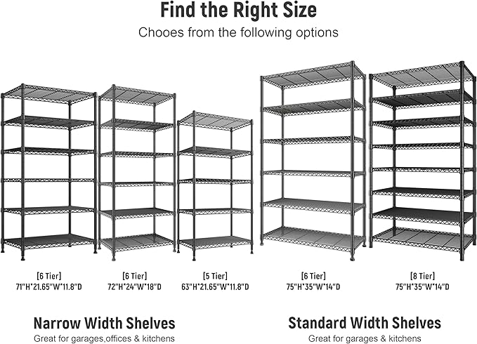REIBII 75" H Metal Shelving 6 Tier Storage Shelf Adjustable Kitchen Shelf Wire Shelving Unit Detachable Storage Rack for Kitchen Laundry Living Room Commercial Heavy Duty Metal Shelf 75" X35" X14"