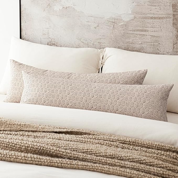 Foindtower Set of 2 Decorative Long Body Lumbar Throw Pillow Covers Vintage Accent Farmhouse Cushion Covers Neutral Home Decor for Sofa Couch Chair Bedroom Living Room Outdoor,14×36 Inch,Ivory Beige