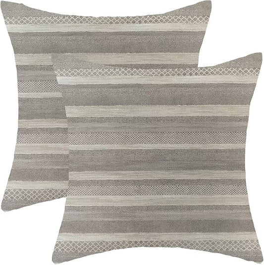 Boho Grey Stripe Throw Pillow Covers 18x18 Inch Set of 2, Rustic Abstract Decorative Throw Pillow Covers Retro Stripe Neutral Outdoor Cushion Cover for Sofa Couch Farmhouse Room Bed Decor