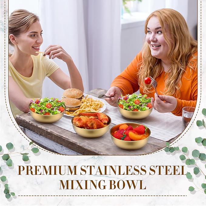 Nuogo 10 Pcs Stainless Steel Mixing Bowls Decorative Esthetician Bowls for Wedding Party Baking Prepping Serving Facial Food Salad Fruit Snack Soup Cereal(4.7 Inch,Gold)