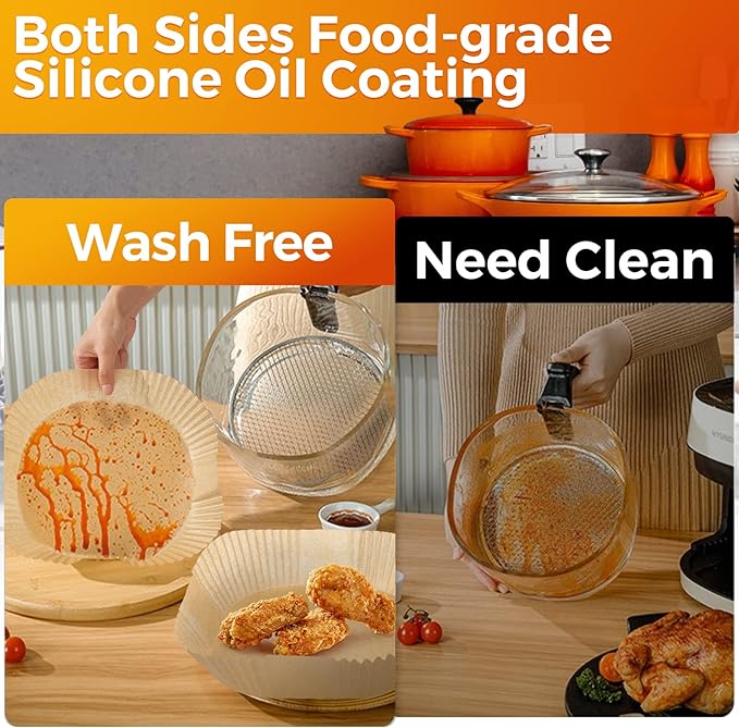 Air Fryer Paper Liners, 200pcs Air Fryer Liners Disposable, 6.3" Square Baking Liner for 2-4 qt Airfryer Basket, Non-stick and Oil Proof Parchment Paper for Oven, Pans & Baking