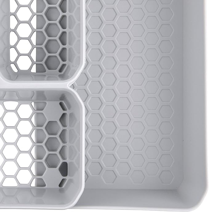 Spectrum HEXA 5-Divider Expandable Silverware Tray (Stone Gray) - In-Drawer Organizer for Kitchen Accessories, Cutlery, Knives, & More/Easy-to-Clean Home & Apartment Essential (Pack of 2)