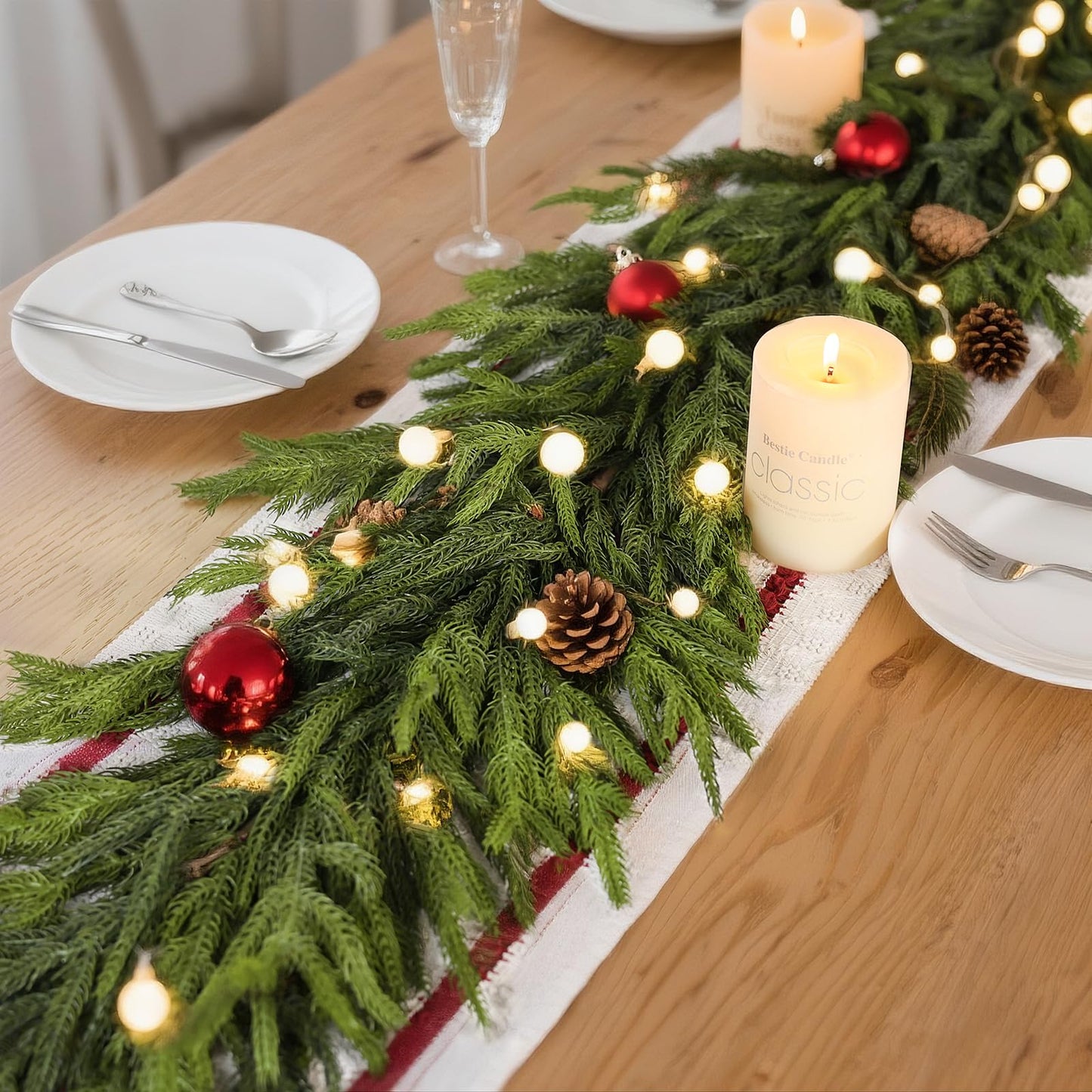 Real Touch Christmas Norfolk Pine Garland - 9ft Artificial Christmas Garland Fake Pine Needles Faux Green Garland for Fireplace,Table,Window,Stairs,Mante,Holiday Indoor Outdoor Xmas Decor(1PCS)