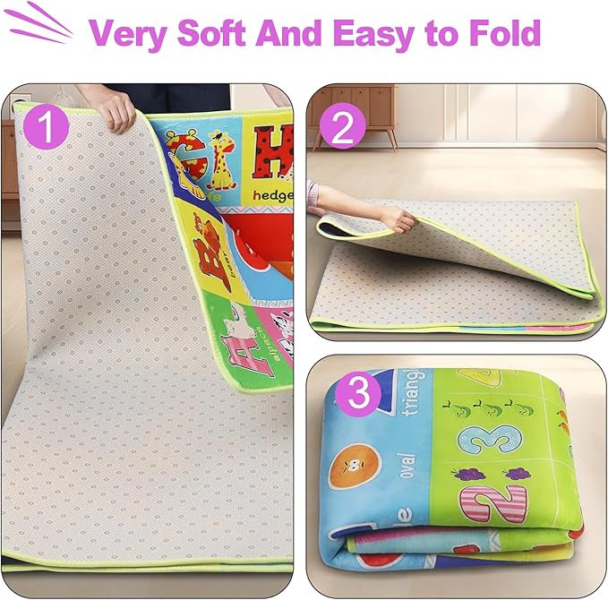 Baby Play Mat for Floor, Non-Slip Playmat for Toddlers & Infants, Extra Thick Large Padded Educational ABC Kids Rug for Crawling & Playing Super Soft Plush Surface to Keep Safe(40"x60")