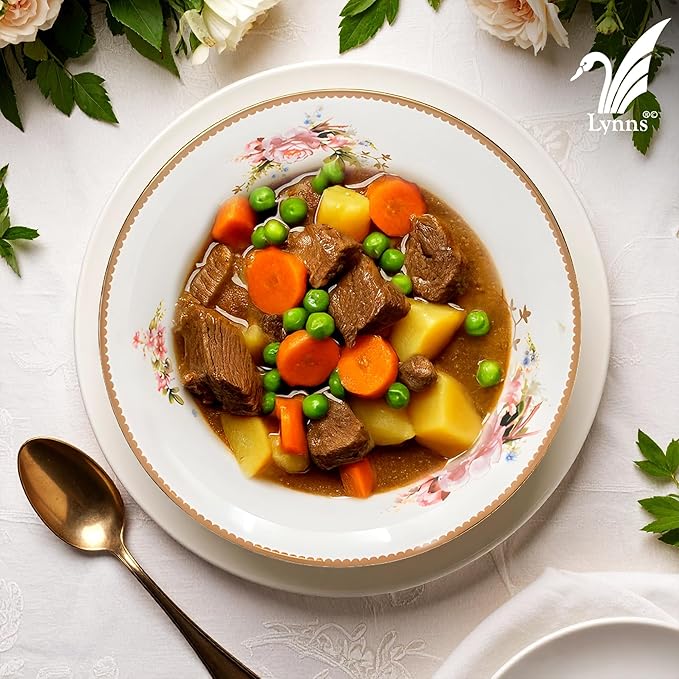 Lynns Paradise Timeless Rose 9-Inch Big Bowl, Set of 3, Pink; 24K Gold Trim, Embossed Swirl, Colorful Floral Print, Porcelain