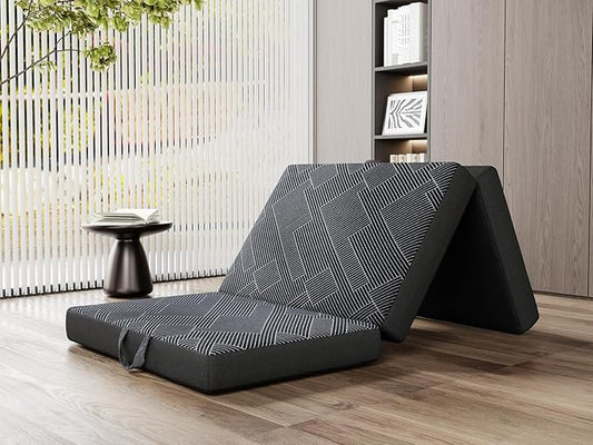 Vamcheer Foldable Mattress Single Size, 4 Inch Tri Folding Mattress, Handle & Non-Slip Bottom with Washable Cover for Travel RV Camping Guest Room, 75"x25"x4", Grey