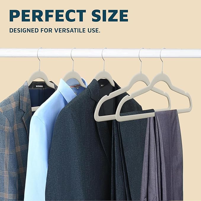 Velvet Non-Slip Hangers - 50 Pieces Non-slip Coat Hanger Set with 360° Swivel Hook, Space-Saving, Sleek Design, Keep Closet Organized, Smooth Velvet Finish, Lightweight Construction - Ivory