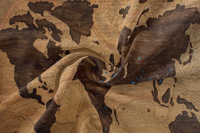 Tailor Shop World Map Comforter Set for Boys Girls Kids Teens ，Retro Yellow Vintage Nostalgic World Map Bedding Sets Full Size 3 Pieces with 1 Comforter 2 Pillowcases