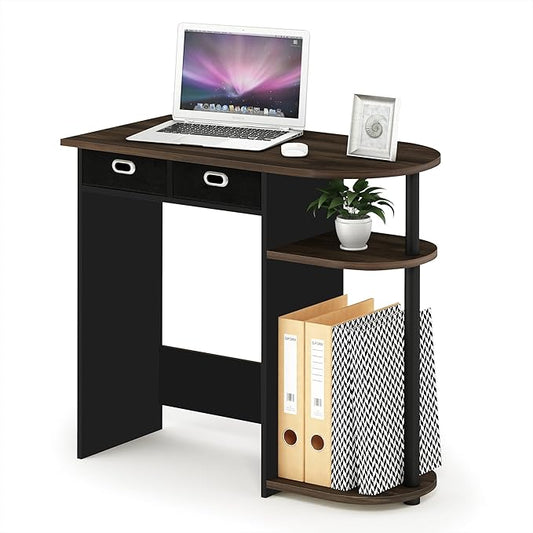 Furinno Go Green Home Laptop Notebook Computer Desk/Table with 2 Drawer Bins, Columbia Walnut/Black/Dark Brown