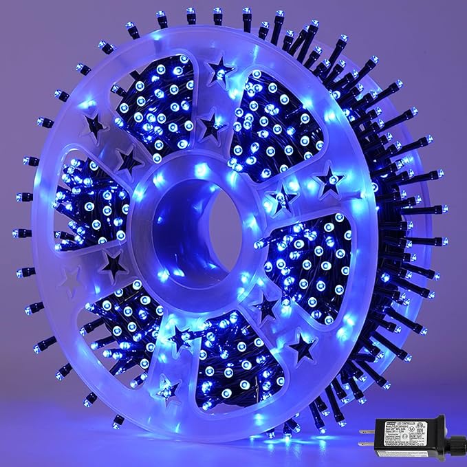 QITONG 165ft 500LED Blue Christmas Lights, String Lights Outdoor Waterproof Plug in, Green Wire Twinkle Tree Lights with 8 Modes