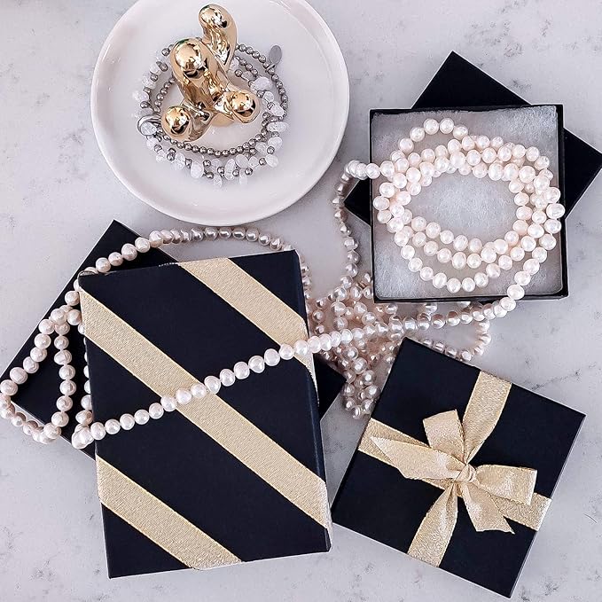 TheDisplayGuys - 25-Pack #65 Cotton Filled Cardboard Paper Jewelry Boxes Gift Case - Matte Black (6.2" x 5.2" x 1.1") - for Shipping or Storage