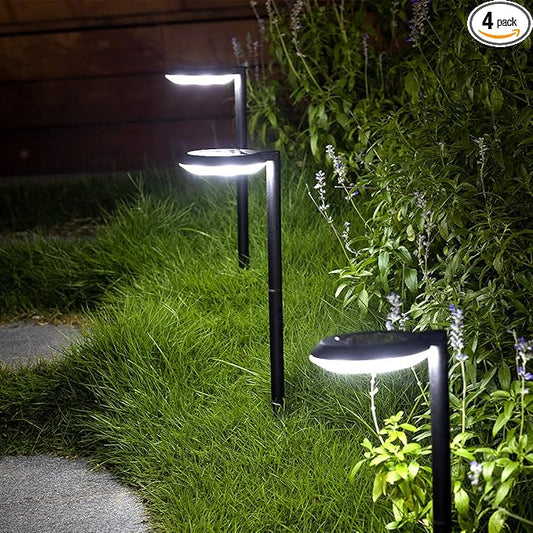kinna Outdoor Solar Path Lights Waterproof Landscape Pathway Light with 6 White LEDs Garden Lighting Decorative for Patio Driveway Backyard (Black-4 Pack)