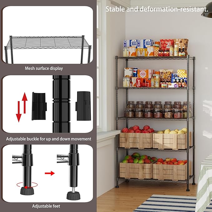 REGILLER 5-Wire Shelving Metal Storage Rack Adjustable Shelves,17.7" D×35.4" W×72.3" H Standing Storage Shelf Units for Laundry Bathroom Kitchen Pantry Closet