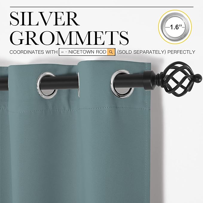 NICETOWN Modern Blackout Curtains Noise Reducing, Thermal Insulated and Privacy Room Darkening Drape Panels for Boy's Guest Room Door Window (Greyish Blue, 2 Panels, W42 x L90 -Inch)