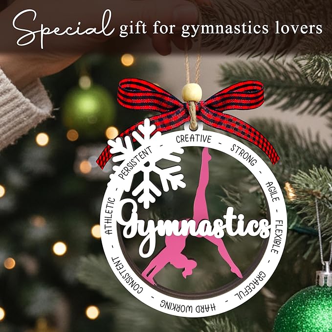 Gymnastics Christmas Ornament 2025-2 Layer Wooden Gymnastic Ornaments for Christmas Tree - Gymnastics Ornament for Girl - Gymnast Gifts for Girls, Athletes - Gymnast Wood Hanging Decor Ornaments