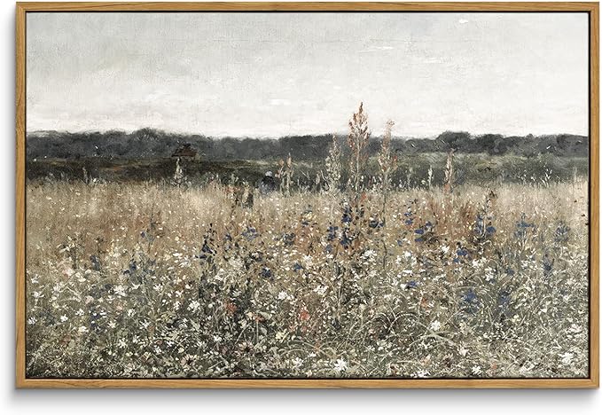 InSimSea Framed Canvas Wall Art Vintage Decor, Wildflower Field Vintage Wall Art Canvas Prints, Modern Farmhouse Bathroom Home Wall Decor, 16"x24"