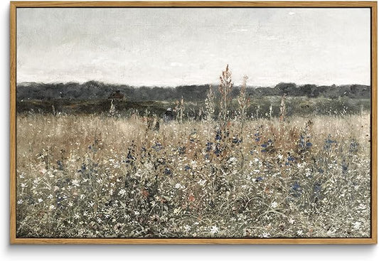 InSimSea Framed Canvas Wall Art Vintage Decor, Wildflower Field Vintage Wall Art Canvas Prints, Modern Farmhouse Bathroom Home Wall Decor, 16"x24"