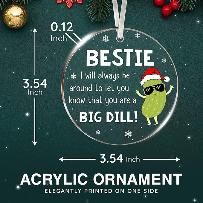 Best Friends Ornament - Pickle Ornaments for Christmas Tree, 2025, Unique Dill Pickle Christmas Ornament, Perfect Besties, Highlighting Big Dill Emotional