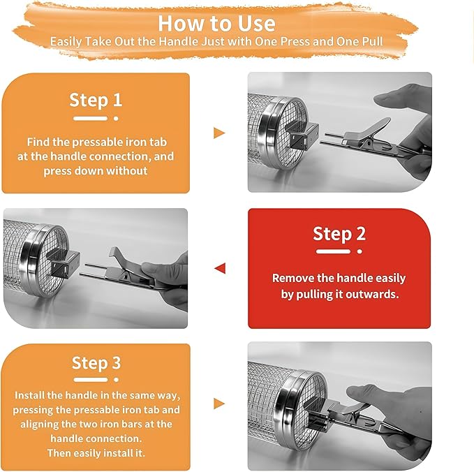 Rolling Grill Baskets (2PCS), 304 Stainless Steel, Silver, Round, Perfect for Veggies, Shrimp, Meats, Father's Day Gift