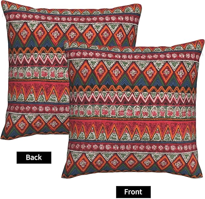 Farmhouse Vintage Boho Red Striped Throw Pillow Covers 18x18 Inch Set of 2 Bohemia Rustic Abstract Geometric Pillow Case Home Decor Cushion Cover of Sofa Living Room Bedroom