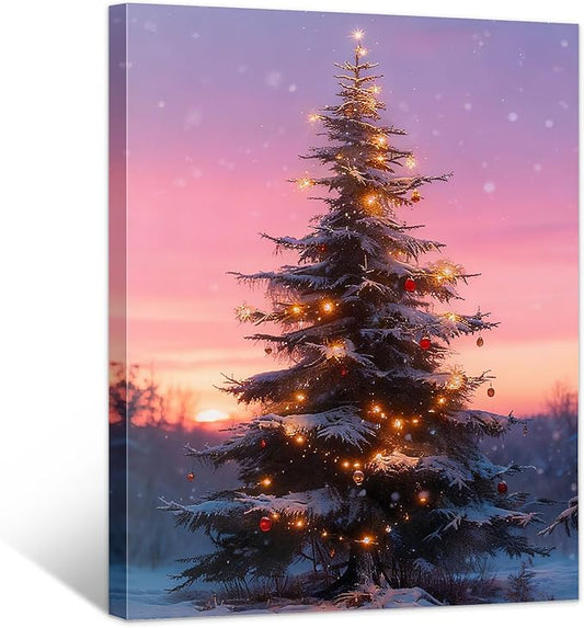 Framed Christmas Pictures Wall Decor,Vintage Pine Tree Prints,Winter Christmas Canvas Wall Art Decoration for Bedroom Bathroom Living Room Rustic Xmas Holiday Gifts (Christmas Tree 10, 11'' X 14')