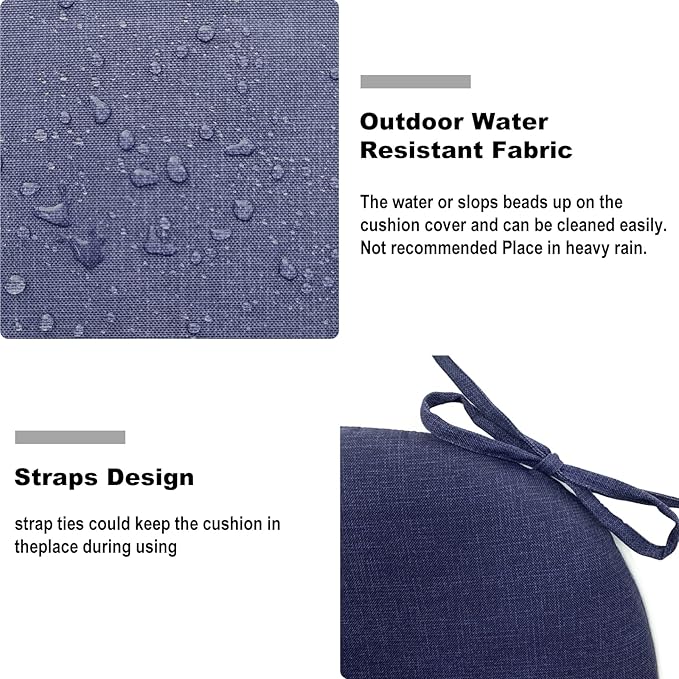 Set of 2 Outdoor Chair Cushions with Ties,Water Repellent Patio Chair Pads 17"x 16" for Outdoor Furniture,Round Corner Seat Cushions for Garden Yard Kitchen Textured Navy
