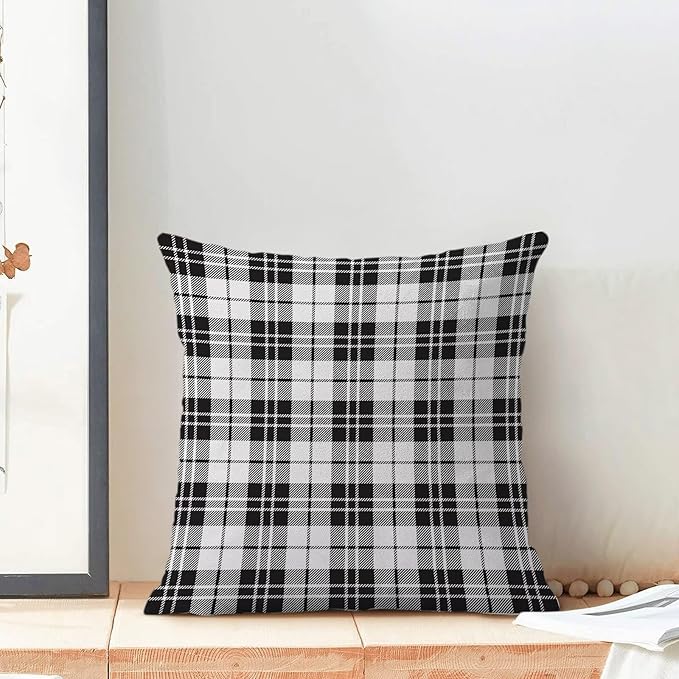 BETGINY Black and White Pillow Covers 18 x 18 Inch Pack of 2, Checkered Buffalo Plaid Decorative Throw Pillow Cases Outdoor Linen Farmhouse Modern Cushion Cover for Bedroom Home Sofa Decor