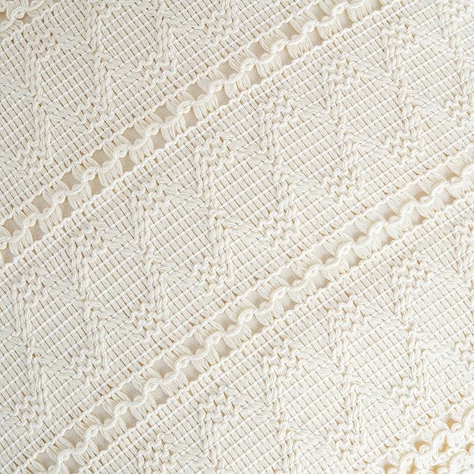 Fancy Homi Set of 2 Boho Cream Decorative Throw Pillow Cover 16x16 Inch for Couch Bed Sofa, Aesthetic Modern Organic Farmhouse Home Decor, Soft Cotton Cute Accent Macrame Woven Cushion Case