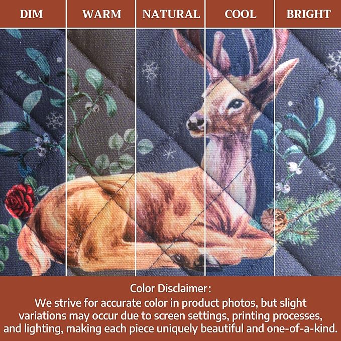 Maison d' Hermine 100% Cotton Oven Mitt & Pot Holder Set (7.5"x13" & 8"x8") Heat Resistant BBQ Cooking Gloves with Loop for Thanksgiving Christmas Decorations Handling Hot Pans (Christmas Joy)