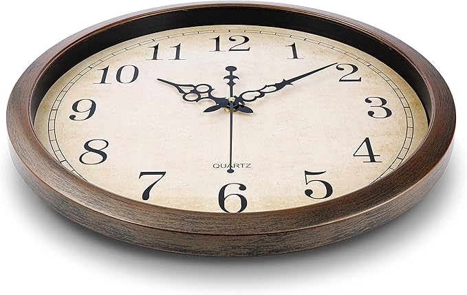 Bernhard Products Vintage Brown Wall Clock Silent Non Ticking 16 Inch Extra Large Quality Quartz Battery Operated Round Decorative Easy to Read for Home Kitchen Living/Dining Room Bedroom Office