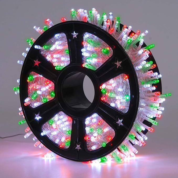 JMEXSUSS 500 LED Red White and Green Christmas Lights, 8 Modes 163ft String Light Plug in with Remote Control, Clear Wire Christmas String Lights Outdoor Waterproof for Outside Tree Yard Wedding