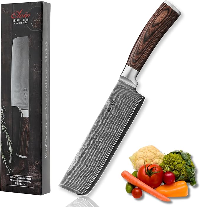 Wakoli Damascus Nakiri & Chef Knife 7-inch - 67-Layer VG10 Core Steel, Razor Sharp Japanese Vegetable Knife with Pakkawood Handle, for Precision Chopping, Slicing & Cuisine - Gift Box (EDIB)