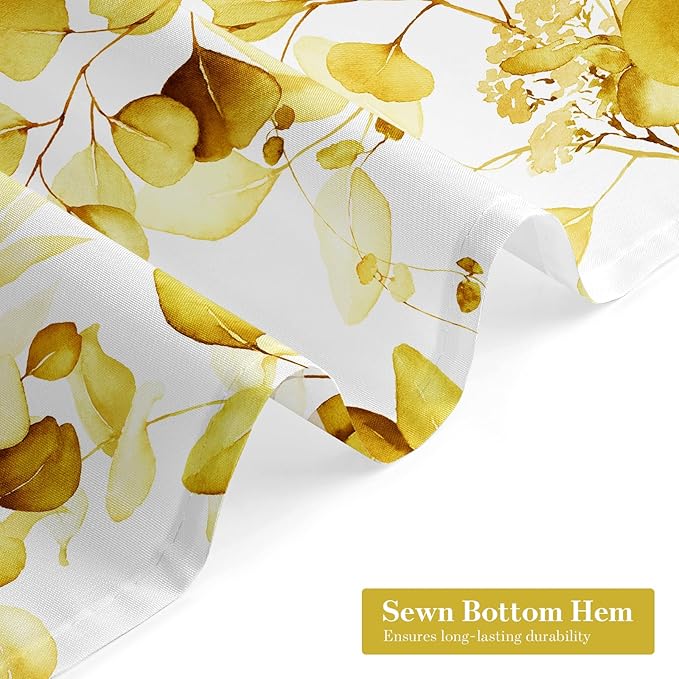 MitoVilla Yellow Floral Shower Curtain, Modern Plants Botanical Fabric Cloth Shower Curtains for Rustic Vintage Bathroom Decor, Fall Watercolor Eucalyptus Leaf, 72x72