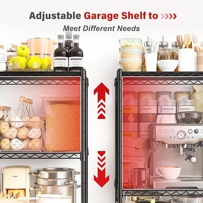 REIBII 1000LBS Wire Shelving Unit, 5 Tier Adjustable Metal Storage Shelves for Kitchen Pantry Office Steel Organizer Wire Rack for Narrow Space College Dorm School, 13.4" D x 23.2" W x 60" H, Black